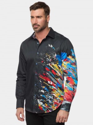 Black Robert Graham Knightsbridge Long Sleeve Button Down Shirt | 308641LRS