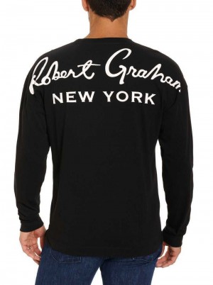 Black Robert Graham New York Long Sleeve T-shirt | 293581HPO