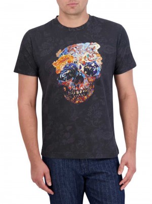 Black Robert Graham Skull Scrolls T-shirt | 319205FUB