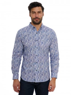 Blue Robert Graham Chastin Long Sleeve Button Down Shirt | 469230SXN