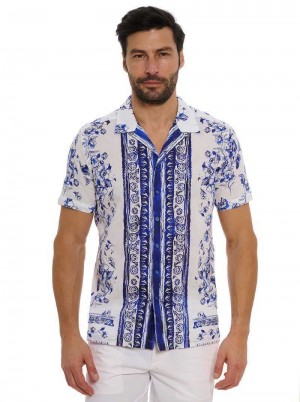 Blue Robert Graham Corsica Short Sleeve Button Down Shirt | 804159IYD