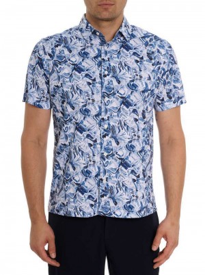 Blue Robert Graham Occasio Short Sleeve Knit Shirt | 426378BRZ