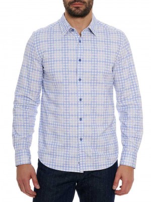 Blue Robert Graham Port Of Call Motion Long Sleeve Knit Shirt | 156807UBS