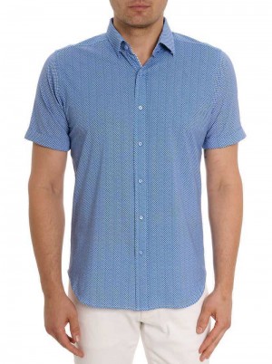 Blue Robert Graham Shuler Motion Short Sleeve Knit Shirt | 317546GZC