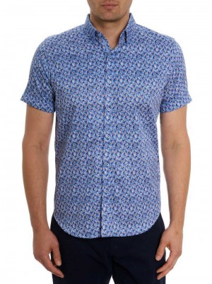 Blue Robert Graham Wade Short Sleeve Button Down Shirt | 136507QZN