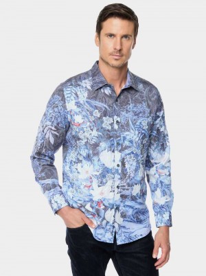 Indigo Robert Graham Nadine Long Sleeve Button Down Shirt | 375280YCO