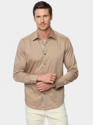 Khaki Robert Graham Wayfarer Long Sleeve Button Down Shirt | 391025YPA