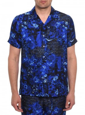 Multi Robert Graham Limited Edition Blue Universe Short Sleeve Button Down Shirt | 526390UGN