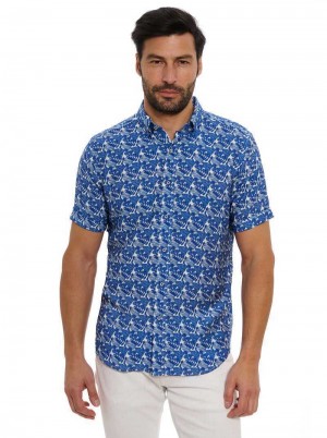 Navy Robert Graham Henrik Short Sleeve Button Down Shirt | 304127FSB