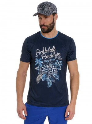 Navy Robert Graham Pickle Sport Club T-shirt | 561924OLU