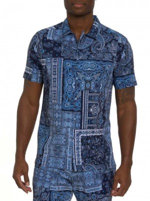 Navy Robert Graham The Gotham Short Sleeve Button Down Shirt | 643219YOT