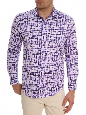 Purple Robert Graham Deluca Long Sleeve Button Front Shirt | 295371GSI