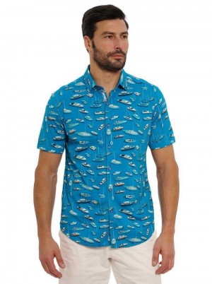 Teal Robert Graham Boat Marina Short Sleeve Knit Shirt | 256173QGP