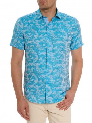 Turquoise Robert Graham Poseidon Short Sleeve Button Down Shirt | 912850CXU