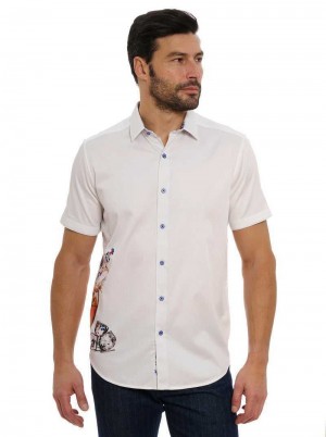 White Robert Graham Ice & Dice Short Sleeve Button Down Shirt Big | 182439FTP