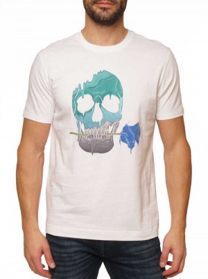 White Robert Graham Melting Skull T-shirt | 092645RBS