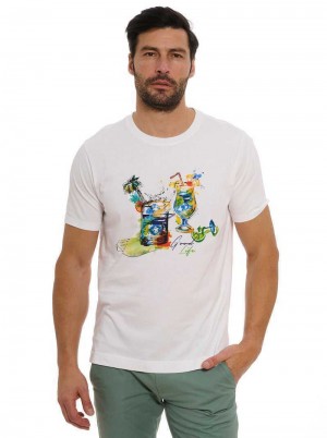 White Robert Graham Sips And Spades T-shirt | 714359JGZ