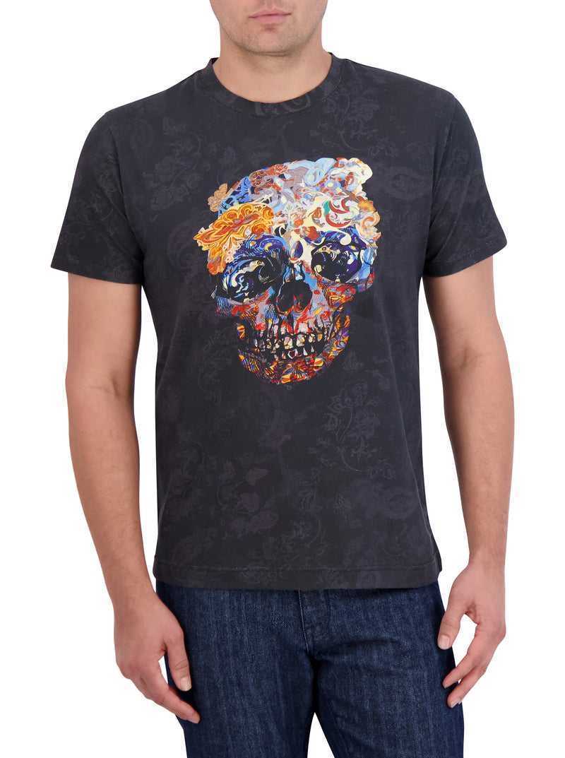 Black Robert Graham Skull Scrolls T-shirt | 319205FUB