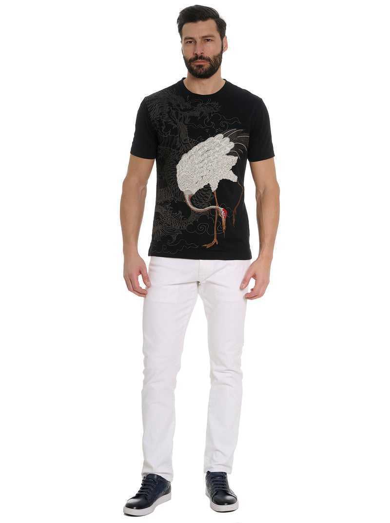 Black Robert Graham Wild Feather T-shirt | 651237XUR