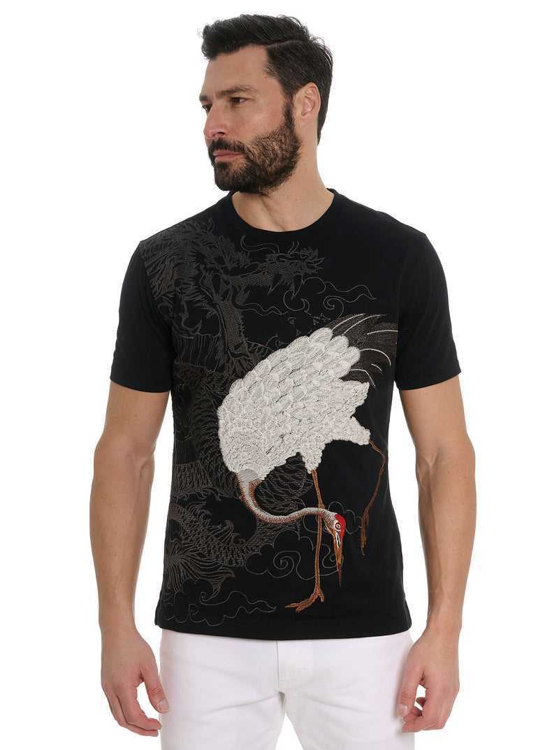 Black Robert Graham Wild Feather T-shirt | 651237XUR