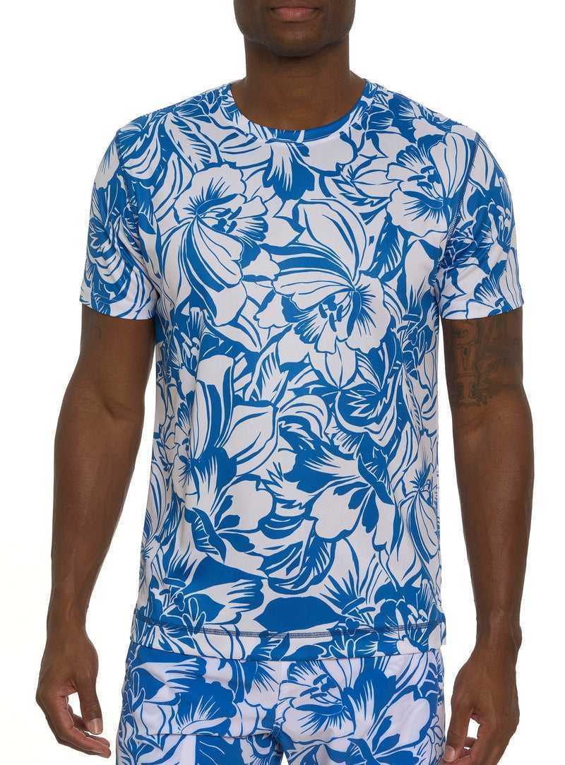 Blue Robert Graham Beach Hibiscus Performance Graphic T-shirt | 821547LEU