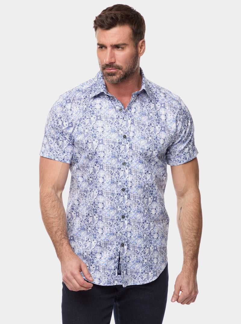 Blue Robert Graham Kano Short Sleeve Button Down Shirt | 450632WZE