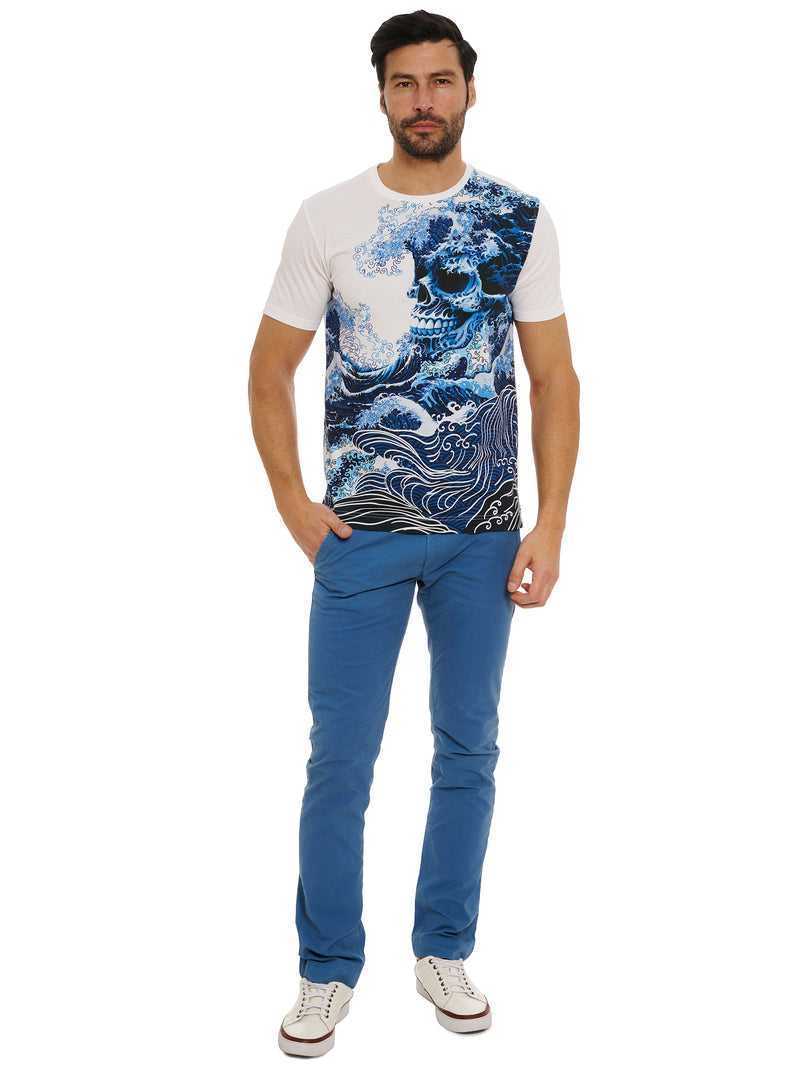 Blue Robert Graham Skull Wave T-shirt | 231574CHJ