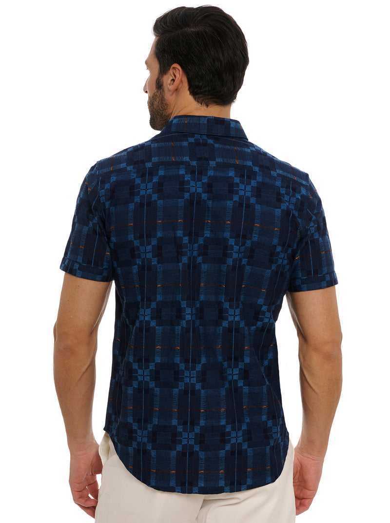 Indigo Robert Graham Aizome Short Sleeve Button Down Shirt | 031548LAD