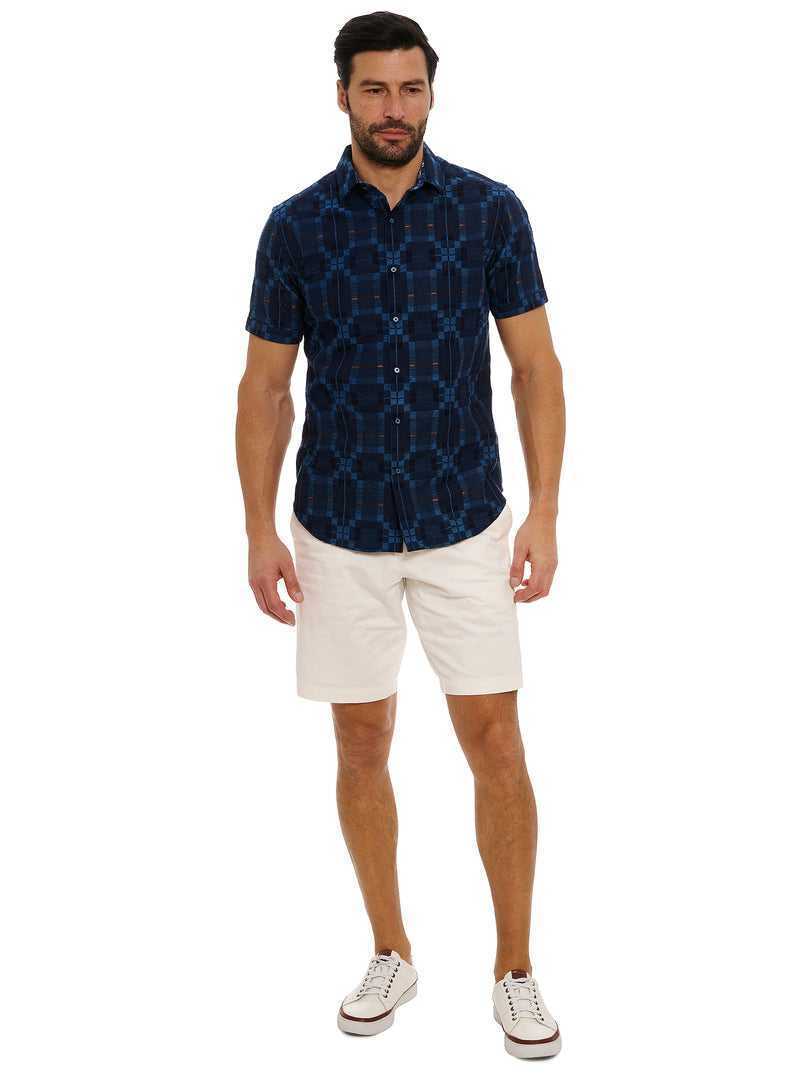 Indigo Robert Graham Aizome Short Sleeve Button Down Shirt | 031548LAD