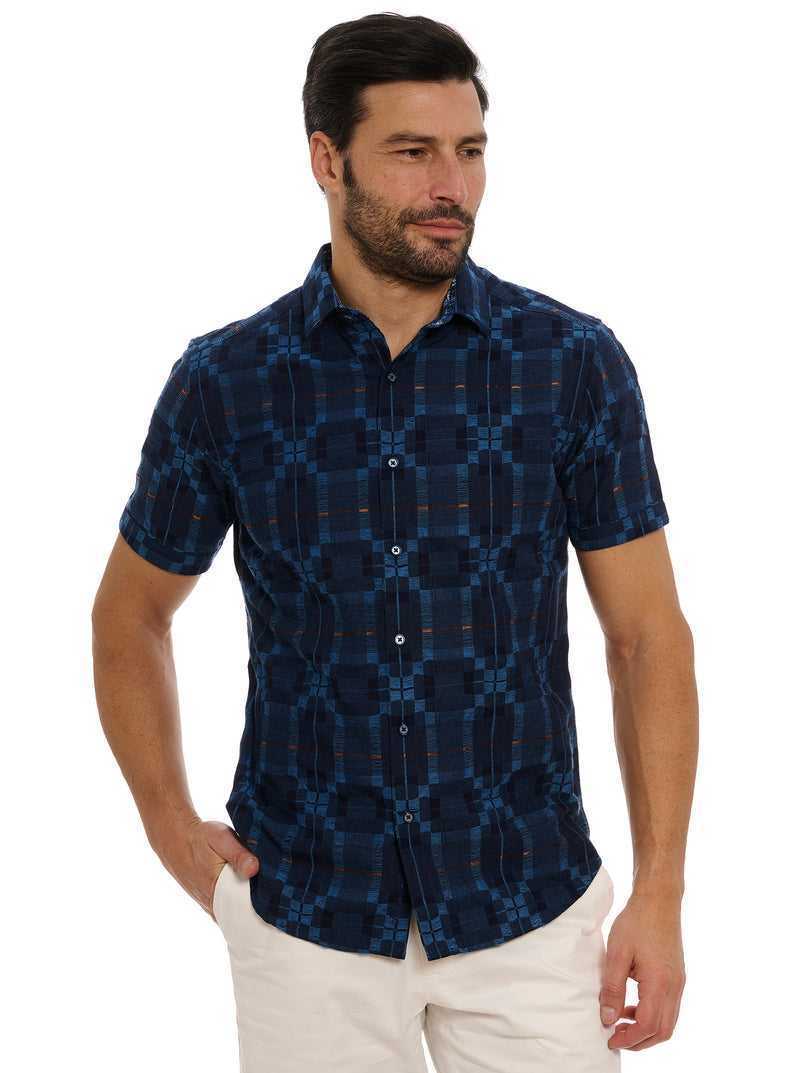 Indigo Robert Graham Aizome Short Sleeve Button Down Shirt | 031548LAD