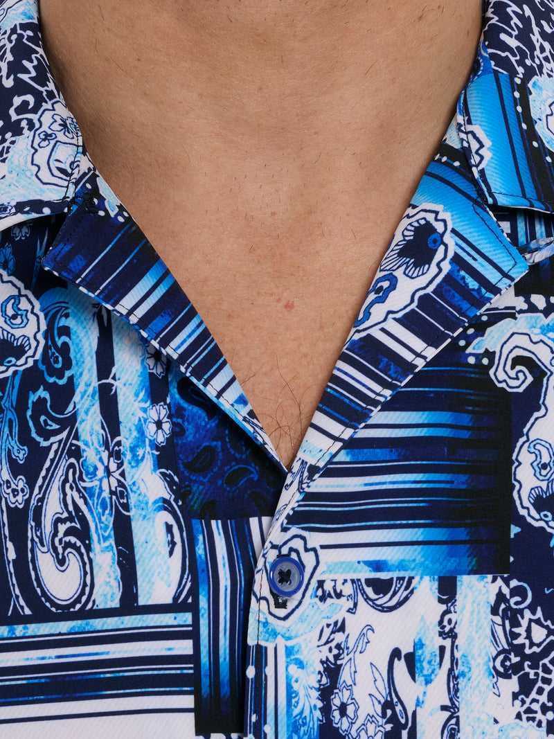 Navy Robert Graham Makua Short Sleeve Button Down Shirt | 264803QRE