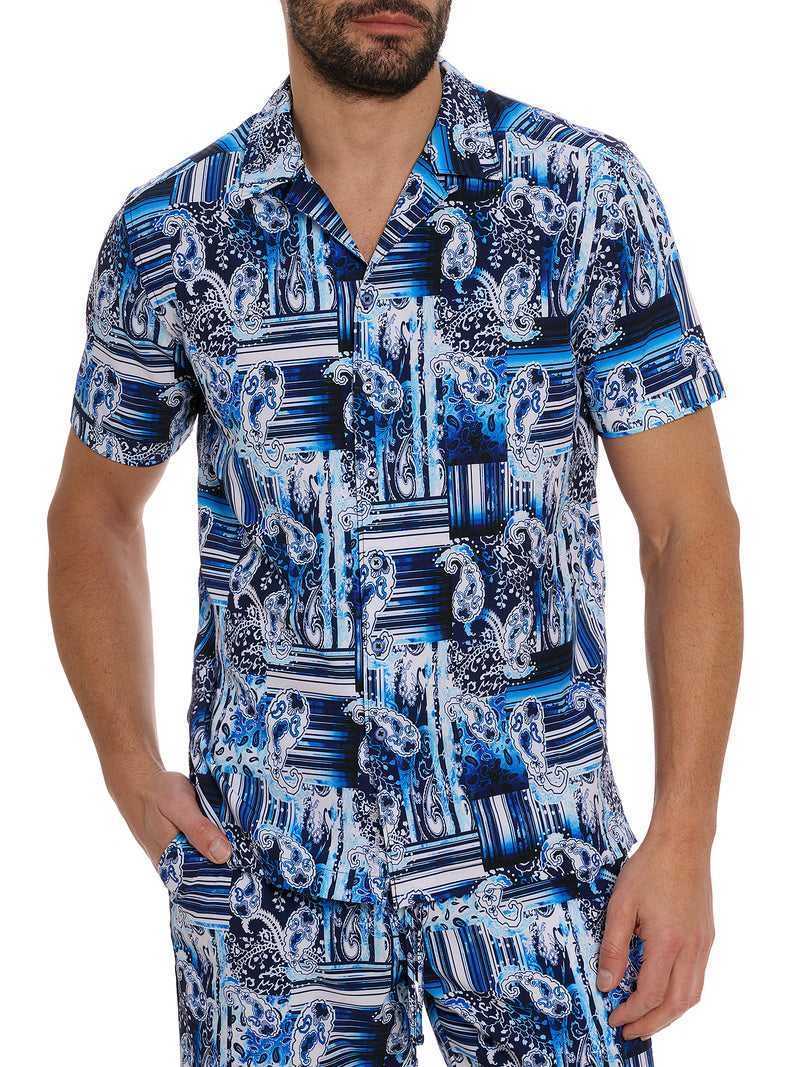 Navy Robert Graham Makua Short Sleeve Button Down Shirt | 264803QRE