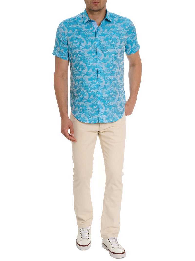 Turquoise Robert Graham Poseidon Short Sleeve Button Down Shirt | 912850CXU